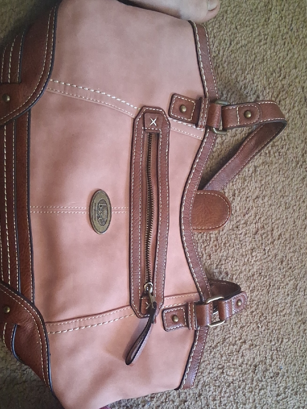 Pink and Brown Leather Tote Bag